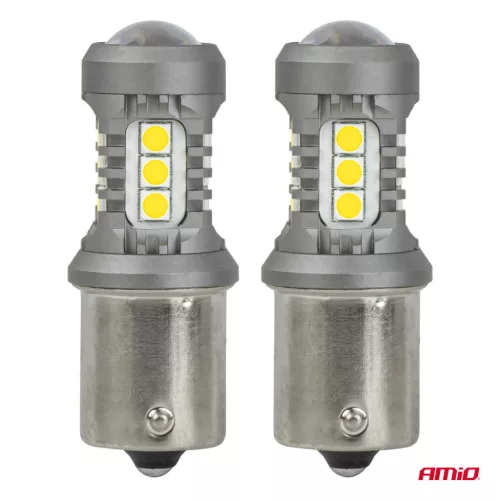 AMiO LED izzók STANDARD BAU15S PY21W 3030 15SMD fehér 12/24V (05001)
