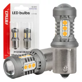   AMiO LED izzók STANDARD BAU15S PY21W 2x1860SMD 3030 15SMD narancssárga 12/24V (05002)