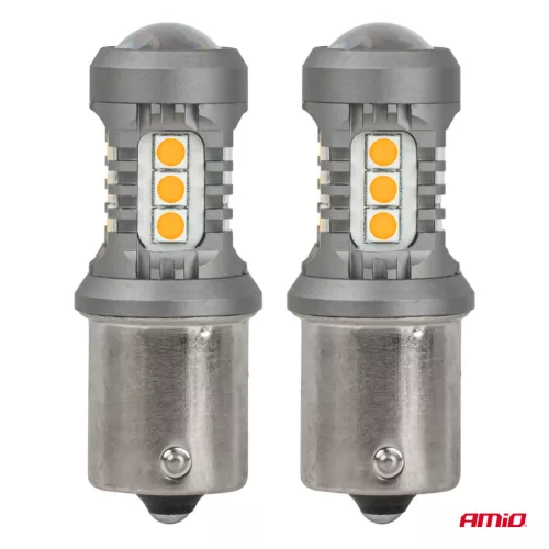 AMiO LED izzók STANDARD BAU15S PY21W 2x1860SMD 3030 15SMD narancssárga 12/24V (05002)