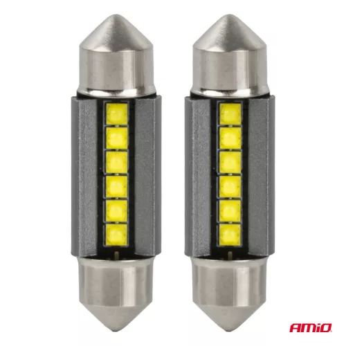 AMiO LED izzók CANBUS 36mm 2525 6SMD fehér 12/24V (05007)
