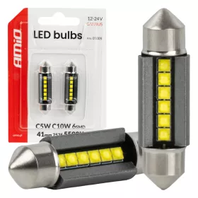 AMiO LED izzók CANBUS 41mm 2525 6SMD fehér 12/24V (05009)