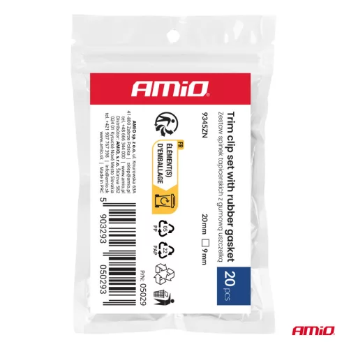 AMiO kárpitrögzítő patentkészlet gumitömítéssel 20 mm ⌀ 9 mm, 20 db (05029)