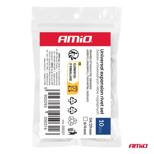 AMiO univerzális feszítőszegecs-készlet 54/29 mm ⌀ 6/4 mm, 10 db (05031)