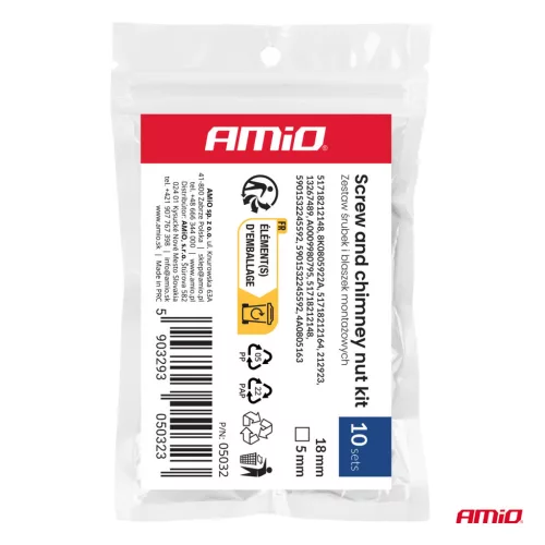 AMiO csavar- és rögzítőpatent-készlet 18 mm ⌀ 5 mm, 10 készlet (05032)