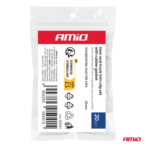 AMiO ajtó- és csomagtérkárpit-rögzítő patentkészlet gumitömítéssel, 20 mm, 20 db (05041)