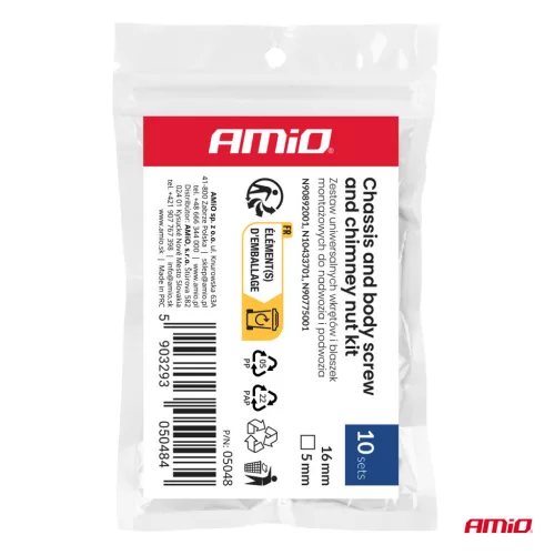 AMiO univerzális csavar- és rögzítőpatent-készlet – karosszéria és chassis 16 mm ⌀ 5 mm, 10 készlet (05048)