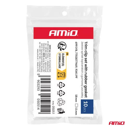 AMiO kárpitrögzítő patentkészlet gumitömítéssel ⌀ 11 mm 18 mm, 10 db (05051)