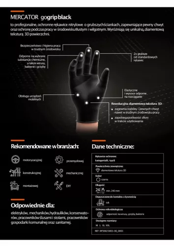 MERCATOR nitril kesztyű GoGrip fekete méret L, 50 db (MER20311)