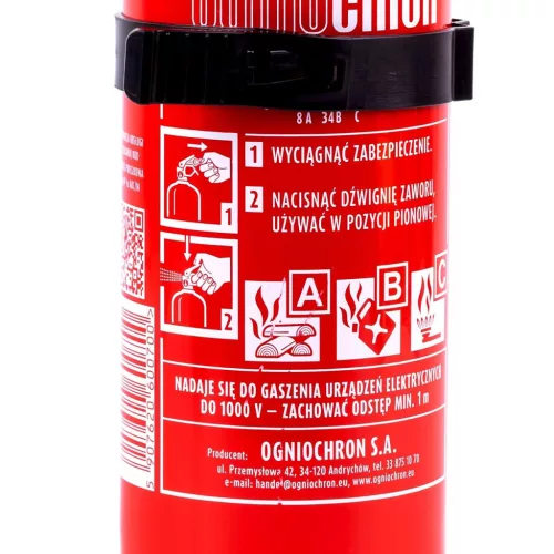 Ogniochron porral oltó tűzoltókészülék ABC – nyomás mérő és fali rögzítő, 1 kg (OG60179)