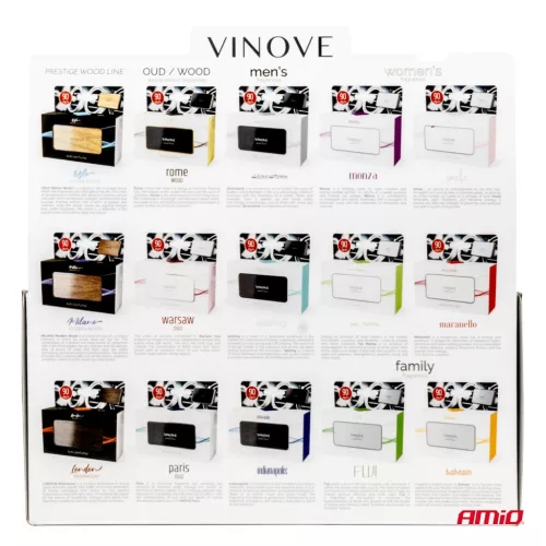 VINOVE kezdőkészlet karton bemutatóállvánnyal, 18 autóillatosítóval (V0000)