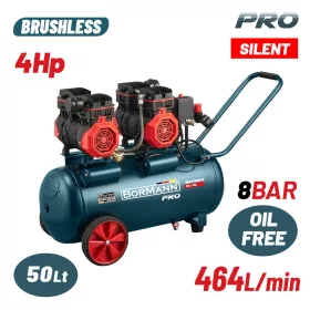   BORMANN Pro Olajmentes szénkefementes légkompresszor 4 LE, 50 literes tartály, 464 l/perc, 8 bar csendes (BAT5013)