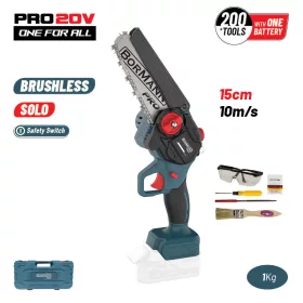   BORMANN Pro Akkus mini láncfűrész 20 V, szénkefe nélküli motorral, 15 cm vezetőlappal  (BBP3917C)