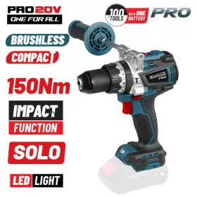   BORMANN Pro AKKUMULÁTOROS SZÉNKEFE NÉLKÜLI, ÜTVEFÚRÓGÉP 20V, 150Nm, 0-6000/0-21000bpm, CSAK GÉP (BBP5145)