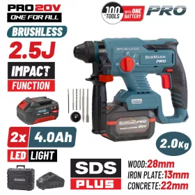   BORMANN Pro Akkus fúrókalapács SDS-Plus 20 V, 2,5 J, 2 × 4 Ah akkuval és kofferrel (BBP5301X44CA)