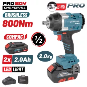   BORMANN Pro Akkus ütvecsavarozó 20 V, 1/2”, 800 Nm, 2 × 2 Ah akkuval és kofferrel (BBP5386X22C)