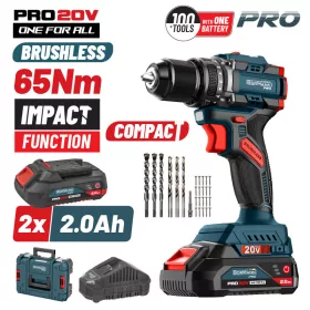   BORMANN PRO Akkus ütvefúró-csavarozó 20 V, szénkefe nélküli, 2×2 Ah akkuval és töltővel (BBP5401X22CA)