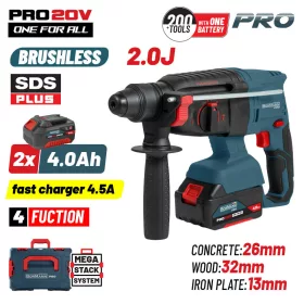   BORMANN Pro Akkumulátoros fúrókalapács SDS-Plus, 20 V, 2 J, 2 × 4,0 Ah akkumulátorral (BBP5416X44CA)