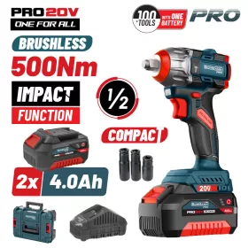   BORMANN PRO Akkus Ütvecsavarozó, Kompakt, szénkefe nélküli 20V, Li-Ion, 2x4.0Ah Akku+ töltő, 500Nm, Kofferben (BBP5422X44CA)
