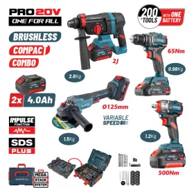   BORMANN Pro Akkus szerszámkészlet 20 V, 4 gépes, 2 × 4 Ah akkuval és MEGA STACK kofferrel (BBP5438X44T4CA)