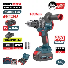   BORMANN Pro Akkus ütvefúró-csavarozó 20 V, szénkefementes, 2×4 Ah akkuval, Smart Suitcase kofferben (BBP5461X44CA)
