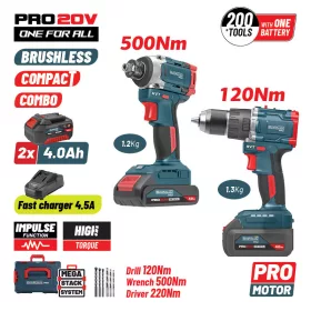   BORMANN Pro Akkus gépszett 20 V, ütvefúró-csavarozó és ütvecsavarozó, 2 × 4 Ah akkuval (BBP5465X44T2CA)