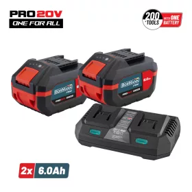   BORMANN Pro Akkumulátor és gyorstöltő készlet 20 V, 2 × 6,0 Ah, dupla 4,5 A-es töltővel (BBP9866)