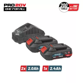   BORMANN Pro Akkumulátor és töltő készlet BORMANN Pro 20 V gépekhez, 2 db 2 Ah akkuval, 2,4 A töltővel (BBP9922)