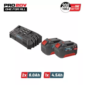   BORMANN Pro Akkumulátor és dupla gyorstöltő készlet BORMANN Pro 20 V gépekhez, 2 db 6 Ah akkuval, 4,5 A töltővel (BBP9966)