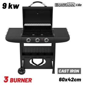   BORMANN ELITE BBQ6030 kovácsolt, 3 ÉGŐS kerti GÁZGRILL ÖNTÖTTVAS ráccsal (BBQ6030)