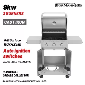   BORMANN ELITE Gázgrill 3 égős, öntöttvas grillráccsal(BBQ7030)