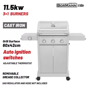   BORMANN ELITE Gázgrill 3+1 égős, öntöttvas grillráccsal, oldalsó égővel (BBQ7031)