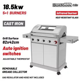   BORMANN ELITE Gázgrill 5+1 égős, öntöttvas grillráccsal, oldalsó égővel (BBQ7051)