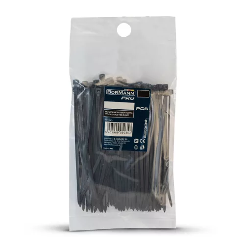 BORMANN Pro nylon kábelkötegelők 2,7*250mm fekete 100db (BCR5050)