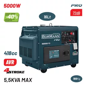   BORMANN Pro Dízel áramfejlesztő 5000 W, 418 cm³, elektromos indítással, AVR-rel és ATS csatlakozással (BGB9510)