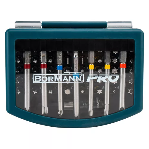 BORMANN Pro Bitkészlet bittartó adapterrel, 25 és 75 mm, S2 acél, 56 részes (BHT1610)