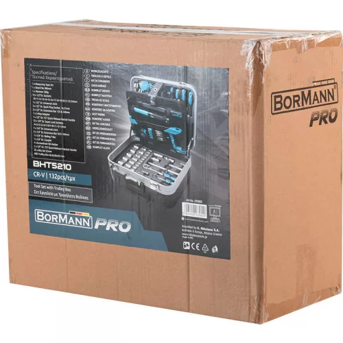 BORMANN Pro Autószerelő szerszámkészlet gurulós kofferben, 132 részes, 1/4” és 1/2”, Cr-V, 72 fogú racsnikkal (BHT5210)