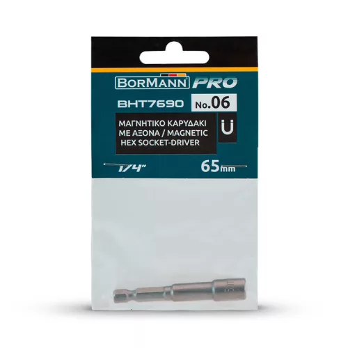 BORMANN Pro Mágneses csavarozó dugókulcs 6 mm × 65 mm, fúrótokmányhoz (BHT7690)