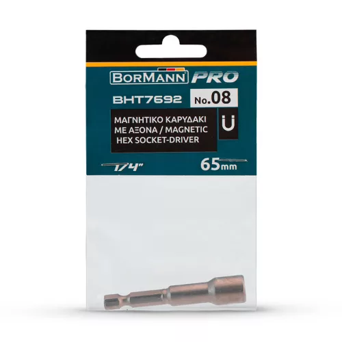 BORMANN Pro Mágneses csavarozó dugókulcs 8 mm × 65 mm, fúrótokmányhoz (BHT7692)