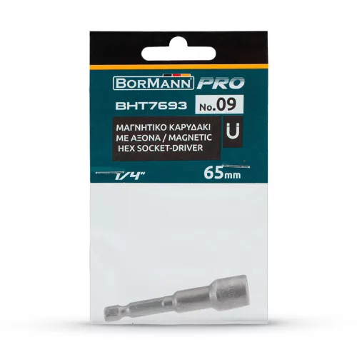 BORMANN Pro Mágneses csavarozó dugókulcs 9 mm × 65 mm, fúrótokmányhoz (BHT7693)