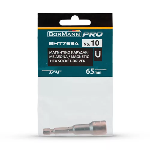 BORMANN Pro Mágneses csavarozó dugókulcs 10 mm × 65 mm, fúrótokmányhoz (BHT7694)