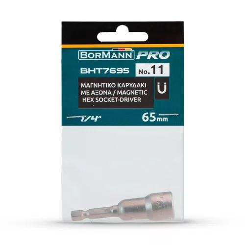 BORMANN Pro MÁGNESES fúróval hajtható dugókulcs 11mm, HOSSZ 65mm (BHT7695)