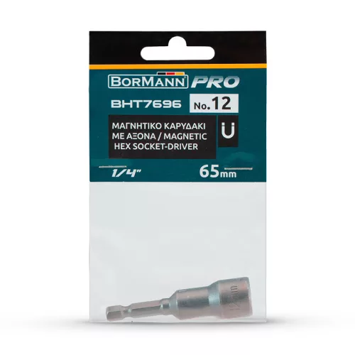 BORMANN Pro Mágneses csavarozó dugókulcs 12 mm × 65 mm, fúrótokmányhoz (BHT7696)