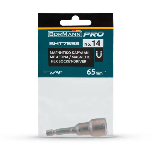 BORMANN Pro Mágneses csavarozó dugókulcs 14 mm × 65 mm, fúrótokmányhoz (BHT7698)