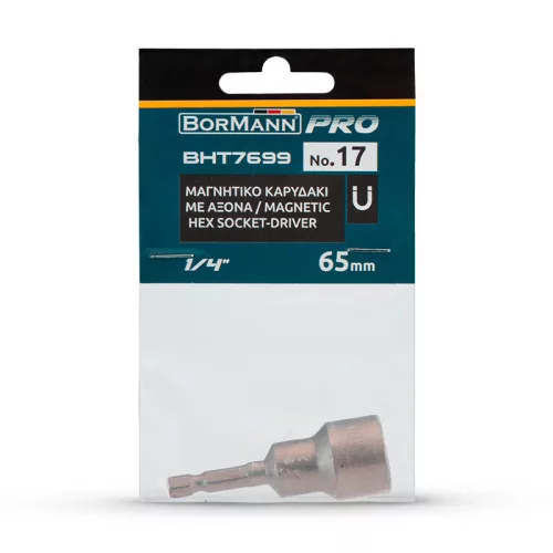 BORMANN Pro MÁGNESES fúróval hajtható dugókulcs 17mm, HOSSZ 65mm (BHT7699)