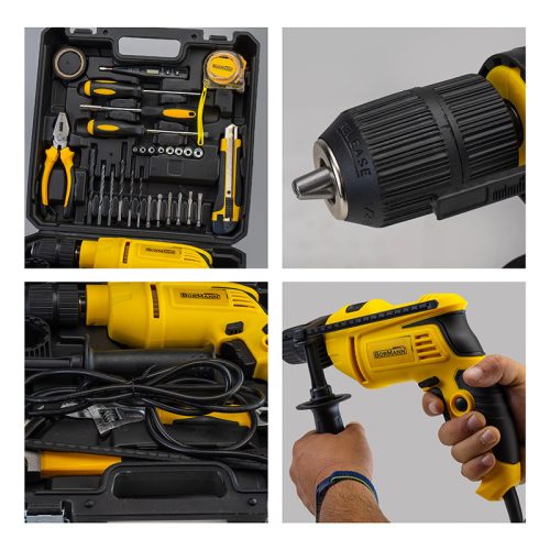 BORMANN Lite ütvefúró 650W, 0-3000 rpm, 96 darabos szerszám készlettel, 13mm gyorstokmány (BID6005)