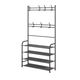   BORMANN ELITE ELŐSZOBA ÁLLVÁNY FOGASSAL ÉS 4 DB CIPŐTARTÓ POLCCAL, 60x26x153cm FÉM KERETTEL (BPC2250)