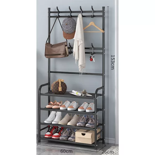 BORMANN ELITE ELŐSZOBA ÁLLVÁNY FOGASSAL ÉS 4 DB CIPŐTARTÓ POLCCAL, 60x26x153cm FÉM KERETTEL (BPC2250)