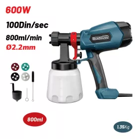   BORMANN HVLP elektromos festékszóró 600 W, 800 ml, 1000 ml/perc, 4 fúvókával (BPG8110)