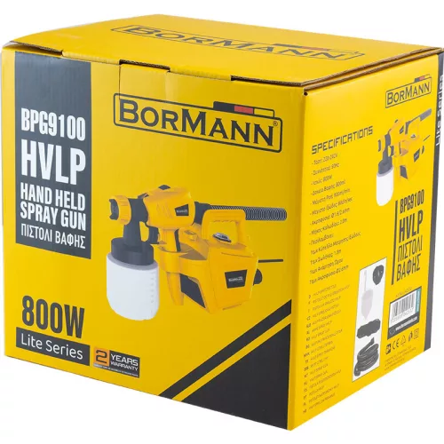 BORMANN Lite elektromos HVLP FestékSZÓRÓ Pisztoly 800 W, 1,8 m TÖMLŐ, 800 ml, 80 din, Φ1,8/2,6 mm (BPG9100)