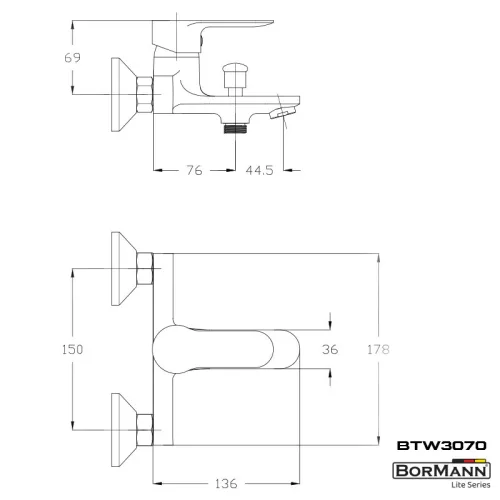 BORMANN Kádtöltő csaptelep "SIERRA" ZUHANYSZETTEL (BTW3070)